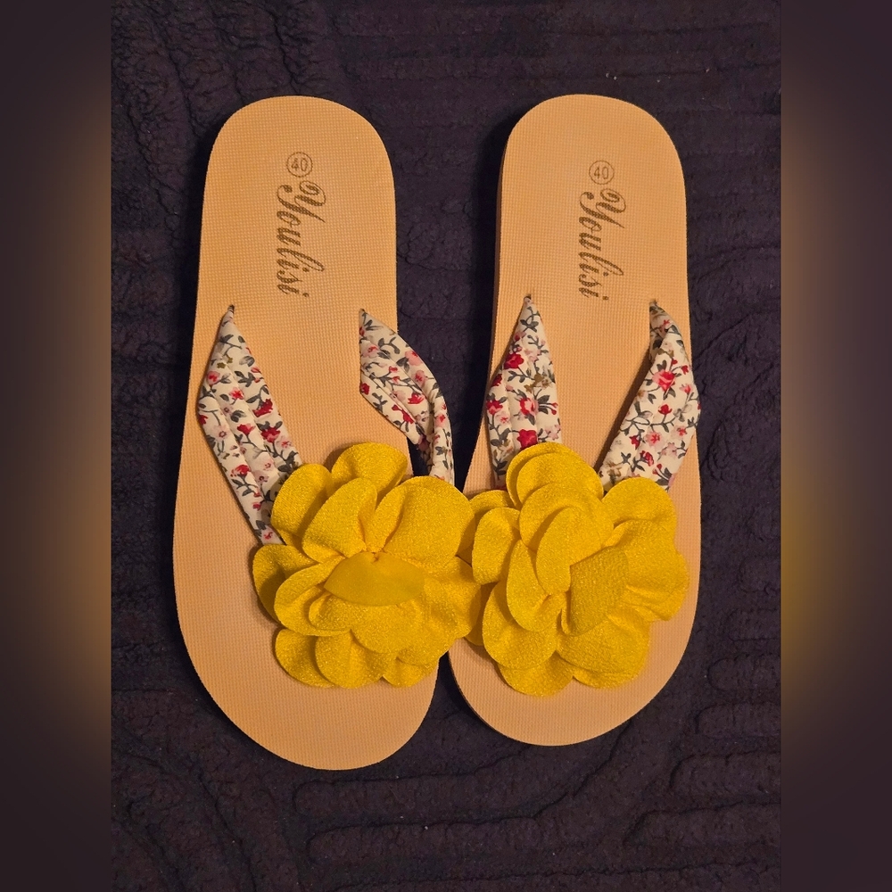 Yellow Floral Women's Flip Flops